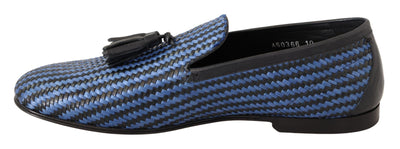 Dolce & Gabbana Blue Woven Leather Tassel Loafers Shoes