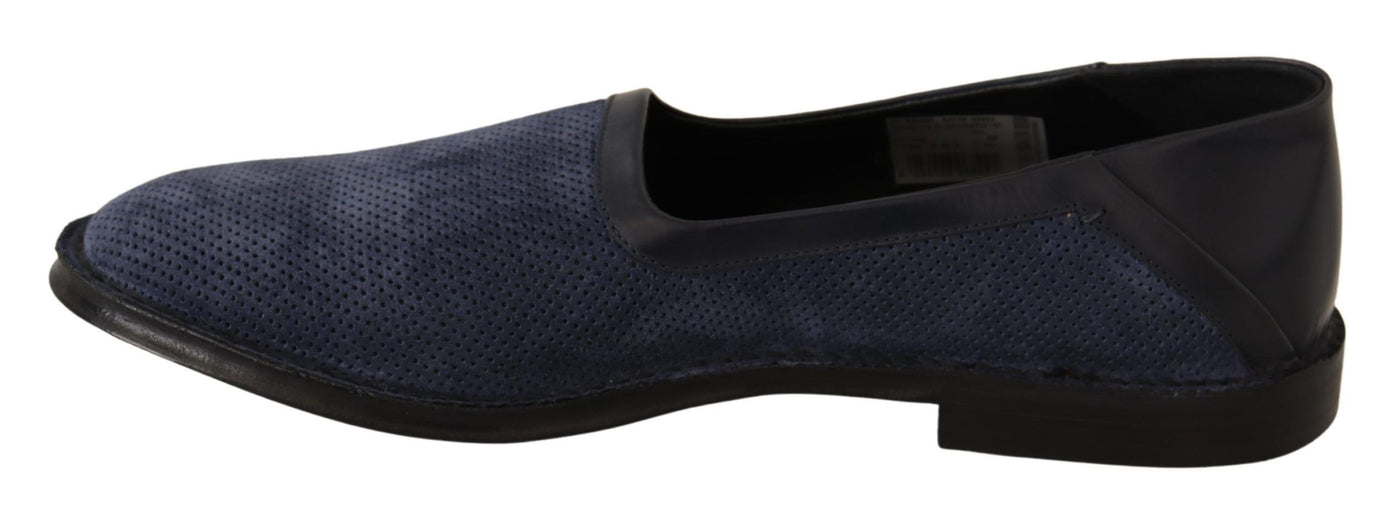 Dolce & Gabbana Blue Leather Perforated Slip On Loafers Shoes