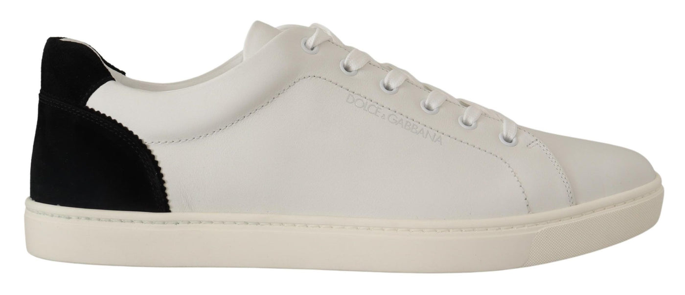 Dolce & Gabbana White Black Leather Low Top Casual Sneakers Shoes