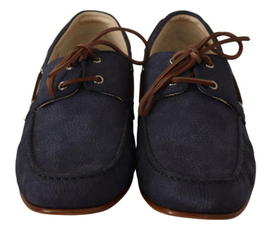 Dolce & Gabbana Blue Leather Lace Up Men Casual Boat Shoes