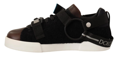 Dolce & Gabbana Brown Leather Black Shearling Sneakers