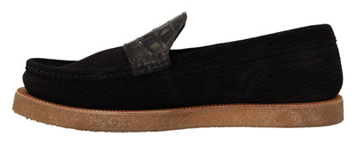 Dolce & Gabbana Black Fox Leather Moccasins Loafers Shoes