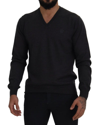 Dolce & Gabbana Dark Gray Crown V-Neckline Pullover Sweater
