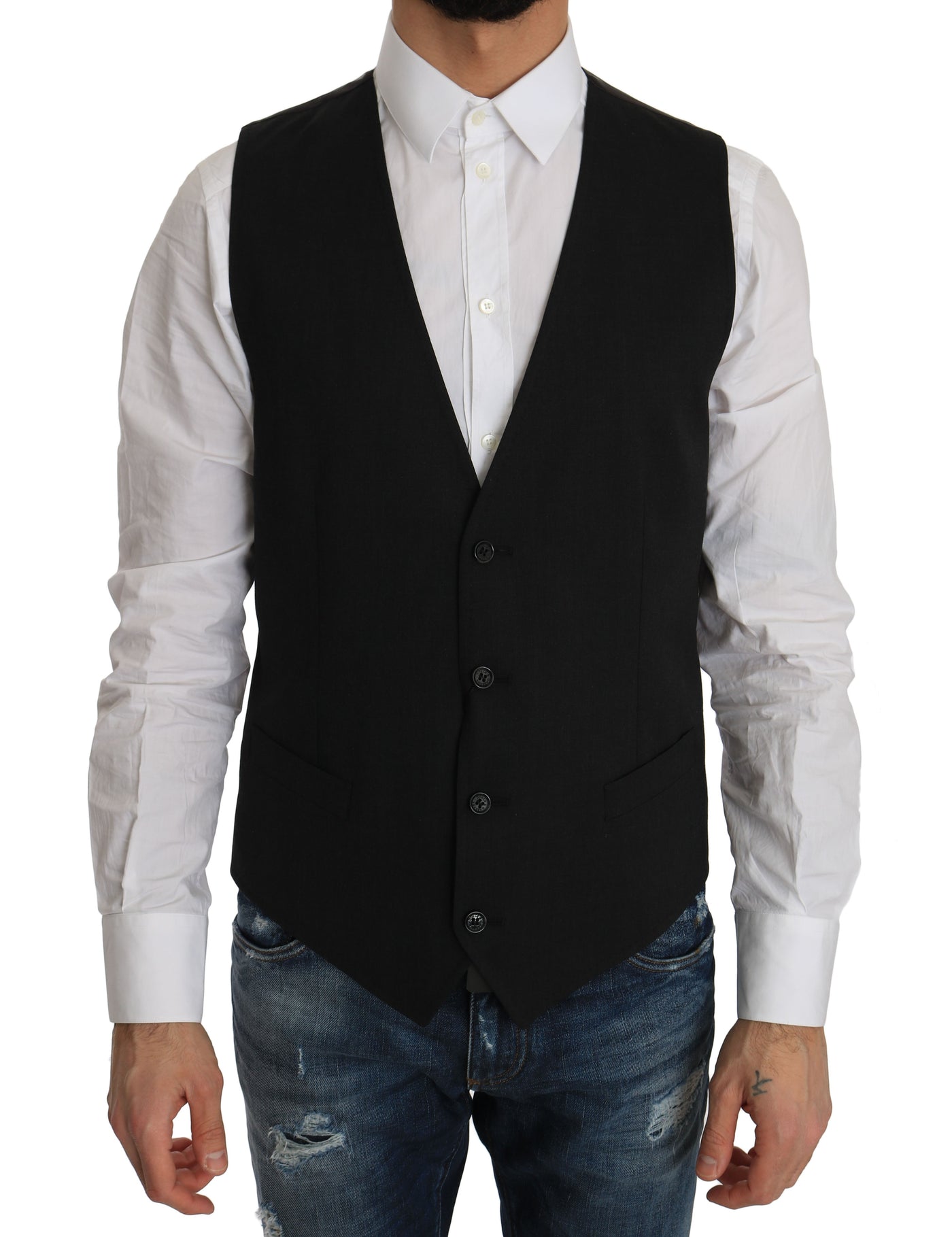 Dolce & Gabbana Gray Wool Dress Stretch Vest