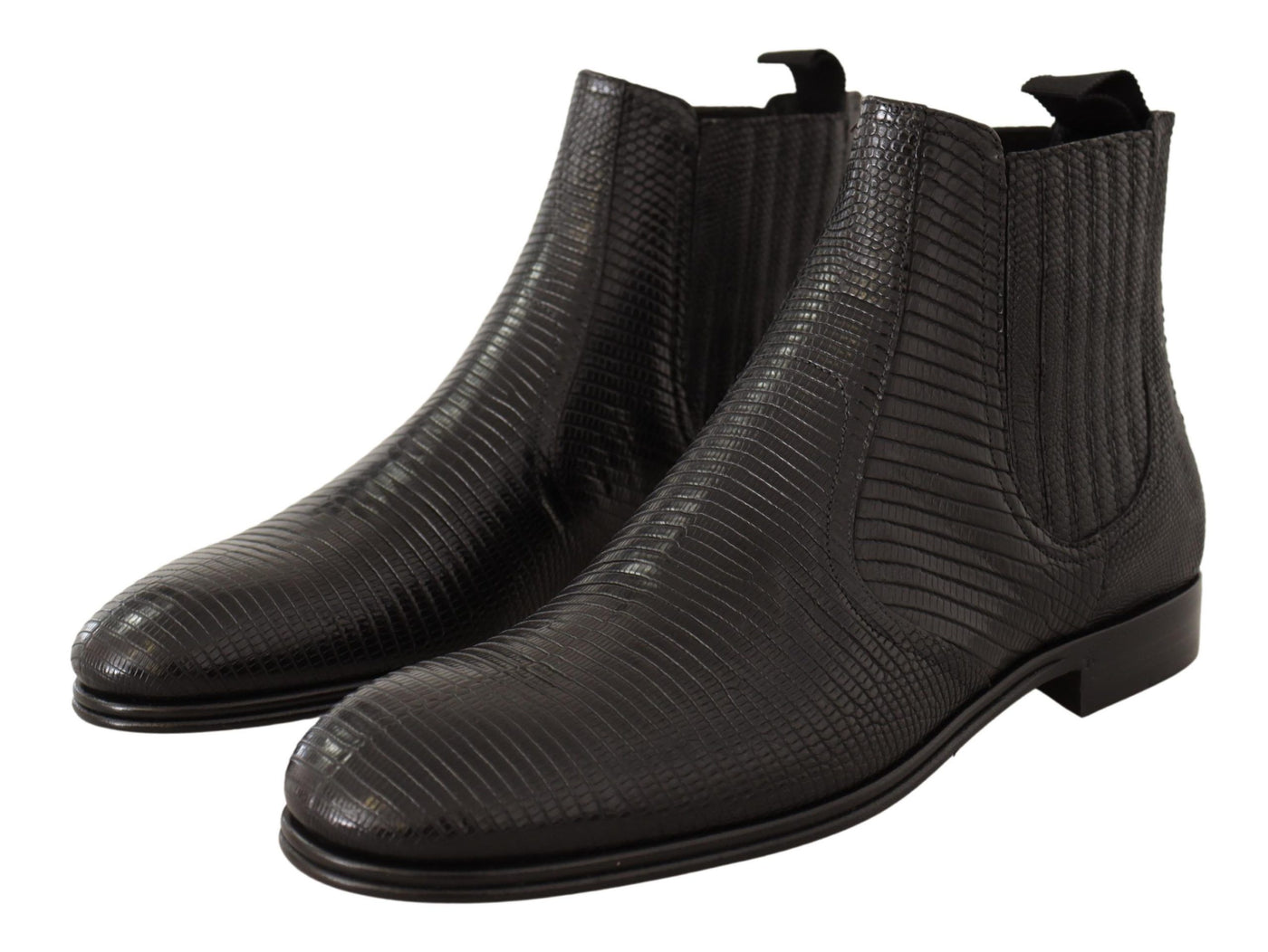 Dolce & Gabbana Black Leather Lizard Skin Ankle Boots