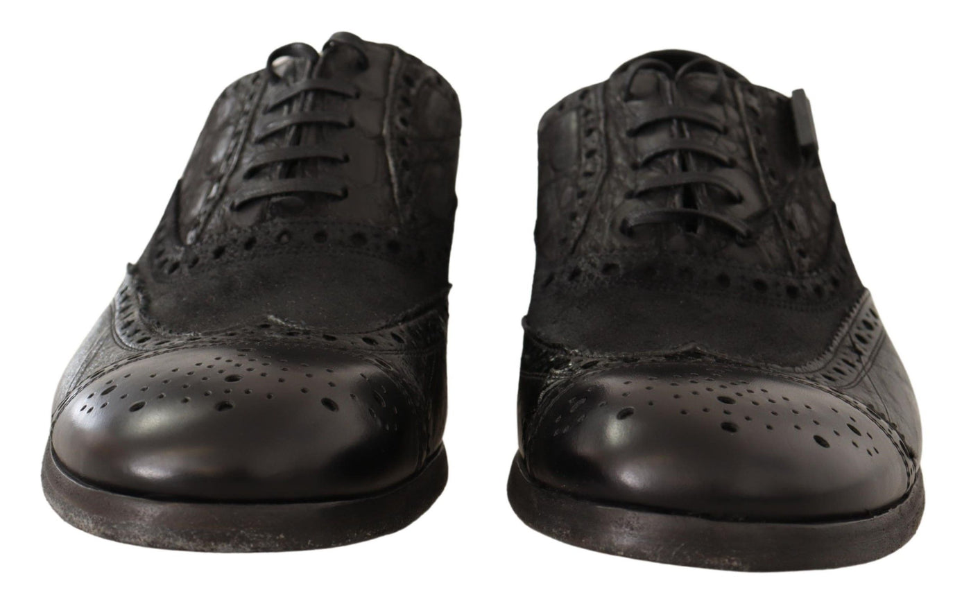 Dolce & Gabbana Black Leather Brogue Wing Tip Men Formal Shoes