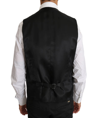 Dolce & Gabbana Black Solid Wool Stretch Waistcoat Vest