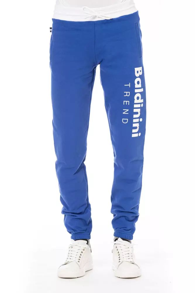 Baldinini Trend Chic Blue Cotton Fleece Sport Pants with Logo Detail