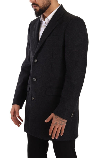 Dolce & Gabbana Dark Gray Wool Over Trench Coat Men Jacket