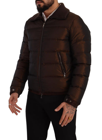 Dolce & Gabbana Brown Polyester Puffer Men Coat Jacket