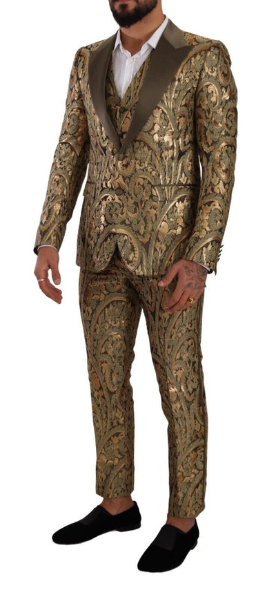 Dolce & Gabbana Gold Brocade Slim 3 Piece Single Breasted Suit