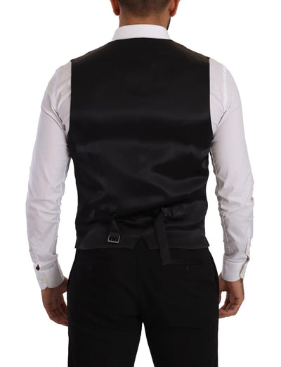 Dolce & Gabbana Black Striped Wool Silk Waistcoat Vest