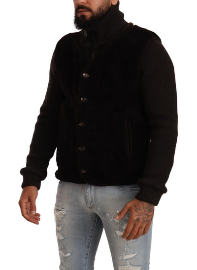 Dolce & Gabbana Black Leather Mens Turtle Neck Coat Jacket