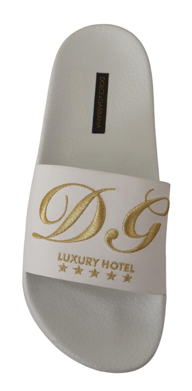 Dolce & Gabbana White Leather Luxury Hotel Slides Sandals Shoes