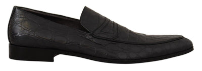 Dolce & Gabbana Gray Caiman Leather Formal Loafers Shoes