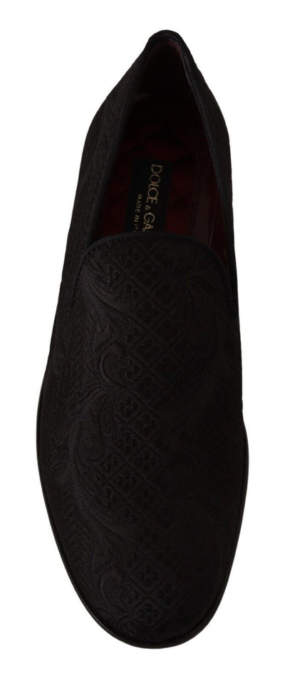 Dolce & Gabbana Black Floral Brocade Slippers Loafers Shoes