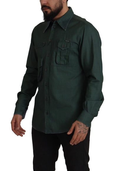 Dolce & Gabbana Dark Green Button Down Long Sleeves Shirt