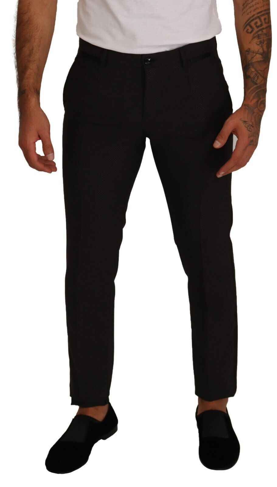 Dolce & Gabbana Black Brown Formal Tuxedo Dress Pants
