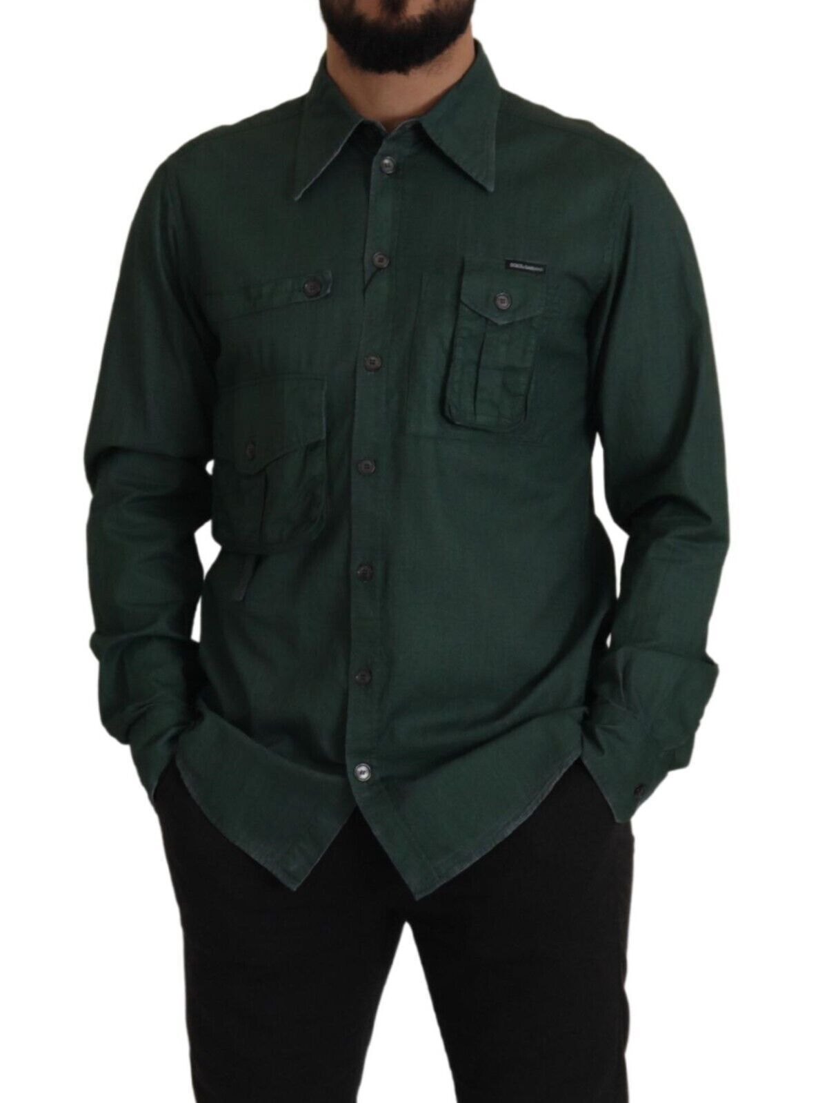 Dolce & Gabbana Dark Green Button Down Long Sleeves Shirt
