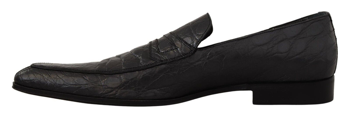 Dolce & Gabbana Gray Caiman Leather Formal Loafers Shoes