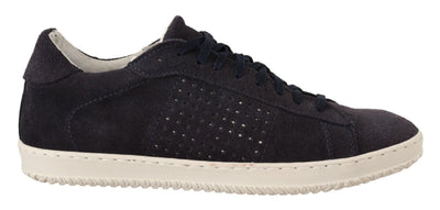 La Scarpa Italiana Black Suede Perforated Lace Up Sneakers Shoes