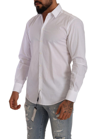 Dolce & Gabbana White MARTINI Cotton Slim Dress Formal Shirt