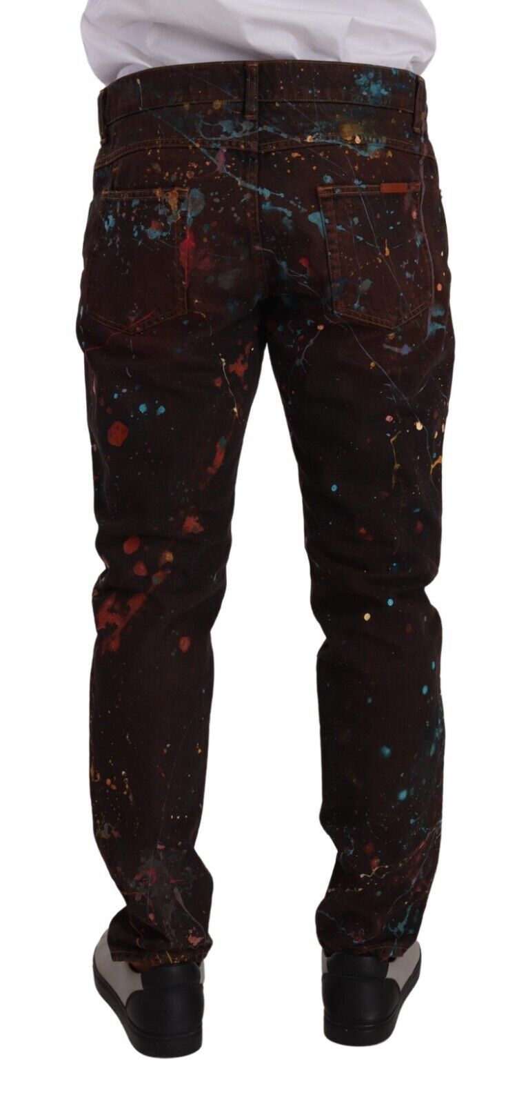 Dolce & Gabbana Brown Splash Color Cotton Regular Denim Jeans