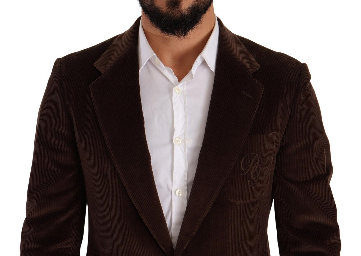 Dolce & Gabbana Brown Corduroy Slim Fit Coat DG Logo Blazer