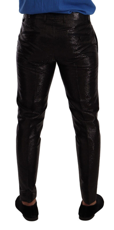 Dolce & Gabbana Metallic Black Wool Skinny Dress Pants