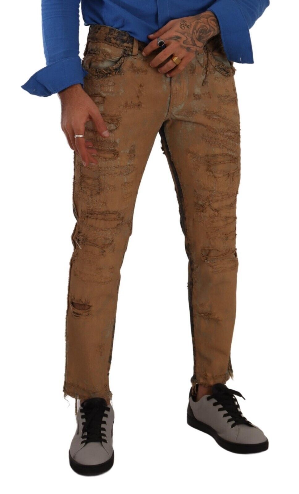 Dolce & Gabbana Brown Distressed Cotton Skinny Men Denim Jeans