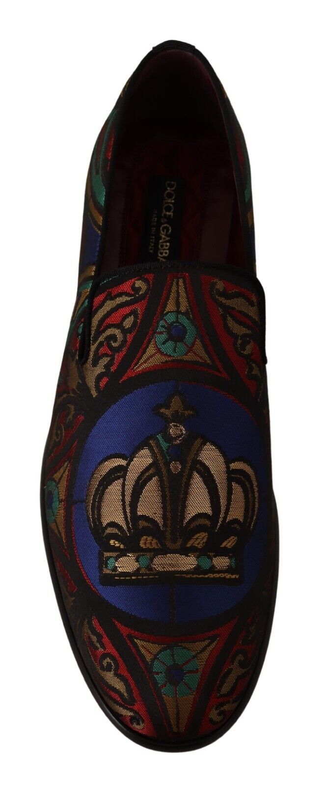 Dolce & Gabbana Multicolor Jacquard Crown Slippers Loafers Shoes