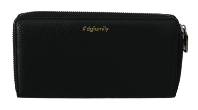 Dolce & Gabbana Black Leather #DGFAMILY Zipper Continental Mens Wallet