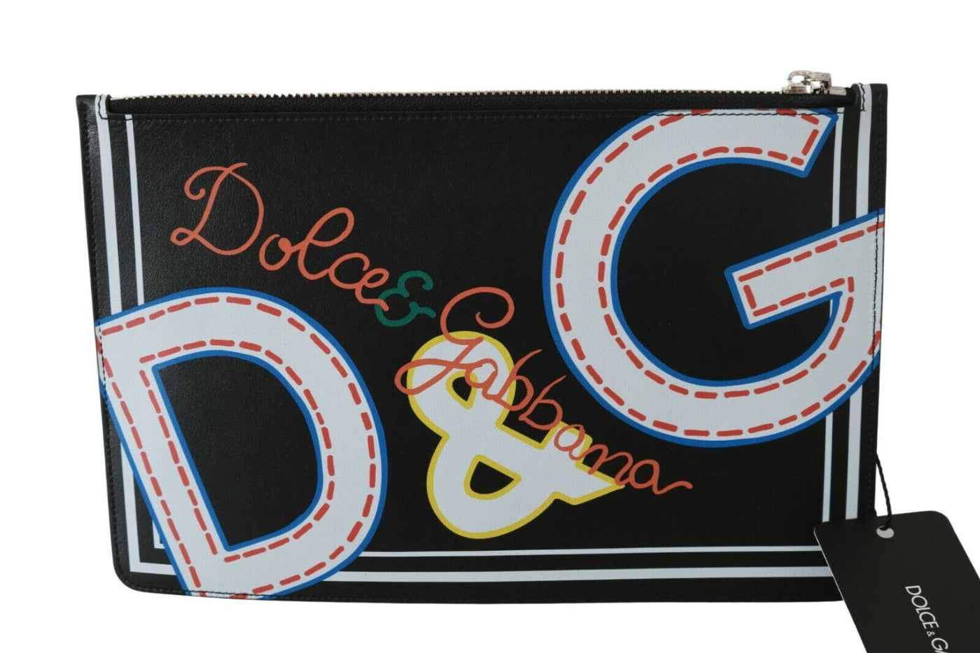 Dolce & Gabbana Black DG Print Mens Zipper Coin Purse Leather Wallet