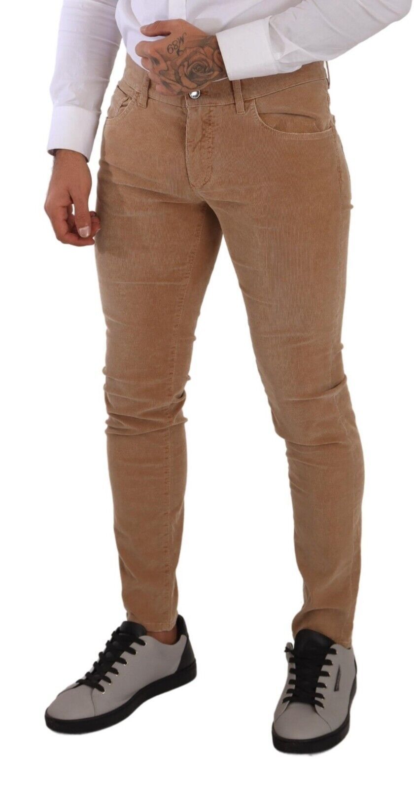 Dolce & Gabbana Brown Corduroy Cotton Skinny Slim Fit Jeans