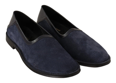 Dolce & Gabbana Blue Leather Perforated Slip On Loafers