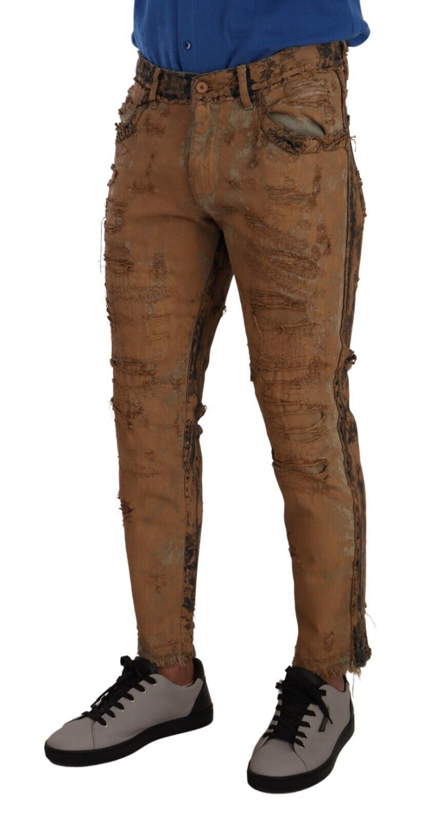 Dolce & Gabbana Brown Distressed Cotton Skinny Men Denim Jeans