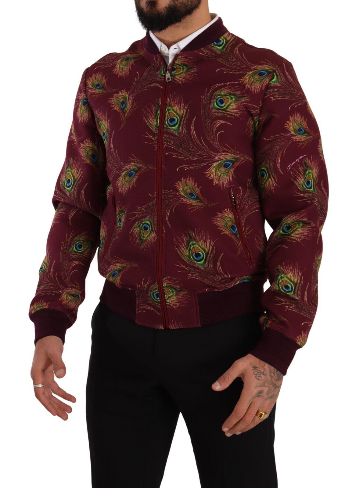 Dolce & Gabbana Red Peacock Polyester Stretch Full Zip Jacket