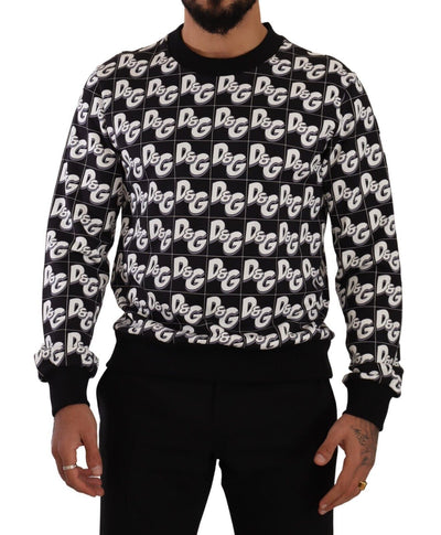 Dolce & Gabbana Black White Cotton DG Mania Logo Pullover Sweater