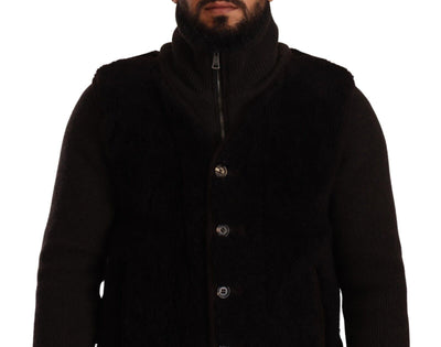 Dolce & Gabbana Black Leather Mens Turtle Neck Coat Jacket
