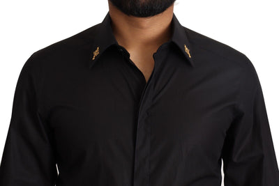 Dolce & Gabbana Black GOLD Cotton Crystal Cross Slim Shirt