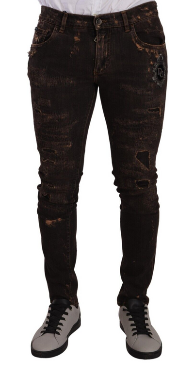 Dolce & Gabbana Brown Distressed Slim Fit Skinny Denim Jeans