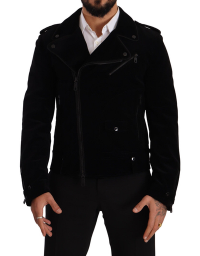 Dolce & Gabbana Black Cotton Full Zip Biker Coat Jacket