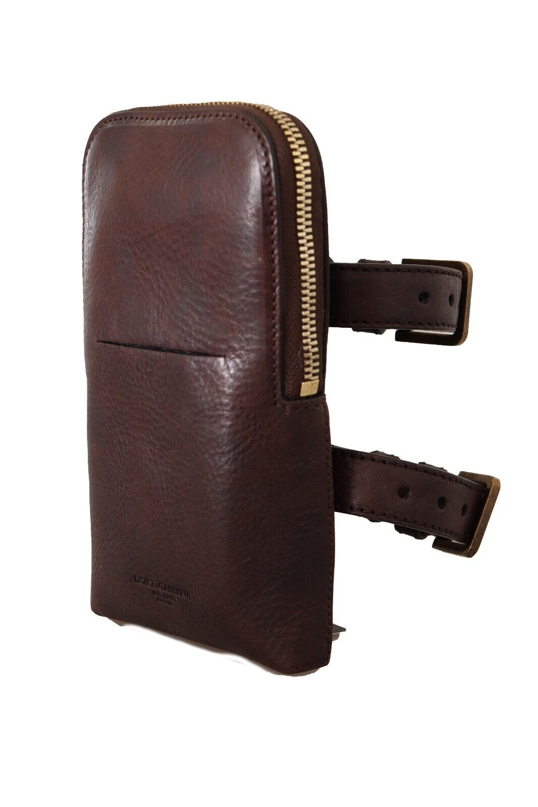 Dolce & Gabbana Brown Leather Purse Double Belt Strap Multi Kit Wallet