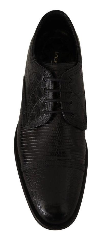 Dolce & Gabbana Black Exotic Leather Lace Up Formal Derby Shoes